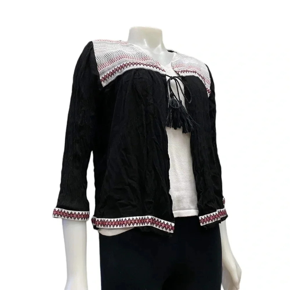 Love & Legend Open Tassel Tie Black Boho Top Size 20